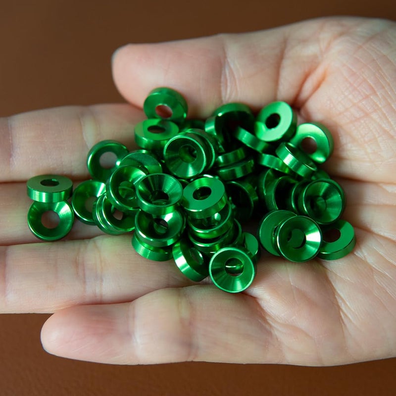 Lagefefe [60PCS] M4 Finishing Countersunk Washers, Anodized Aluminum Alloy, Head Washers Gaskets Cup Shim for Screw RC/FPV/PC/Drone/Mechanical Accessories Parts, Green Color - Image 2
